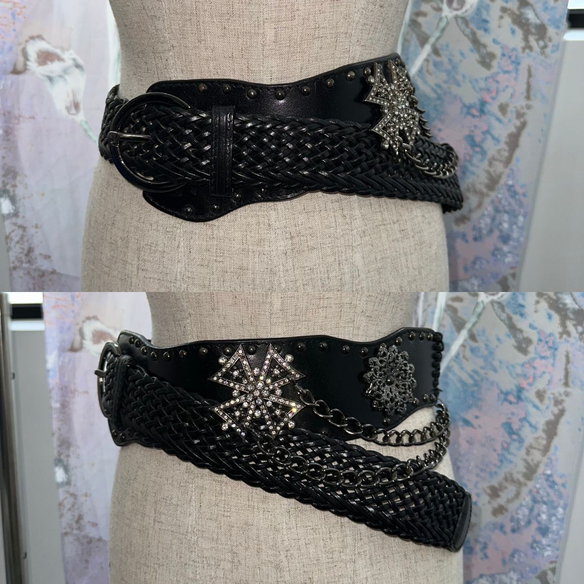 Cross Leather Chain Belt