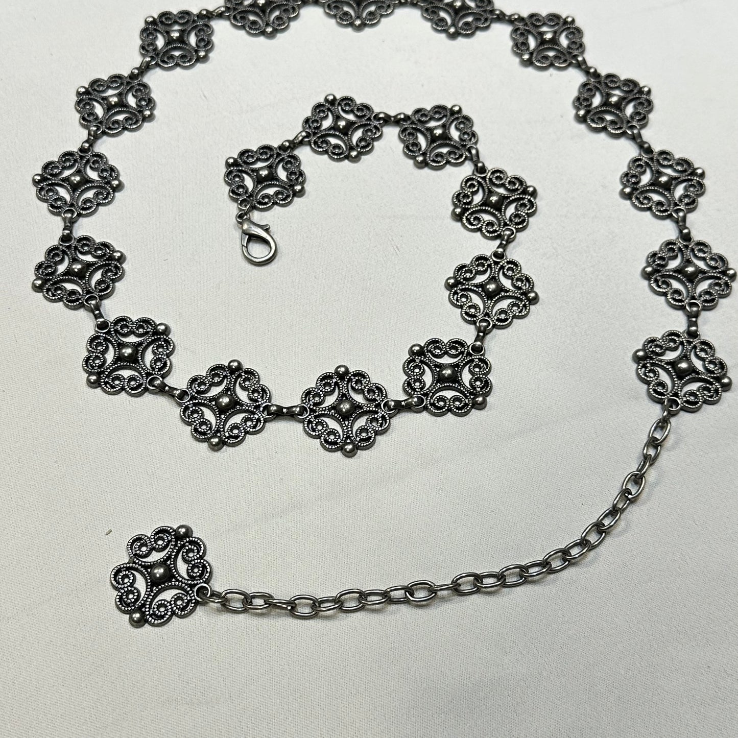 Antique Silver Filigree Floral Chain Belt