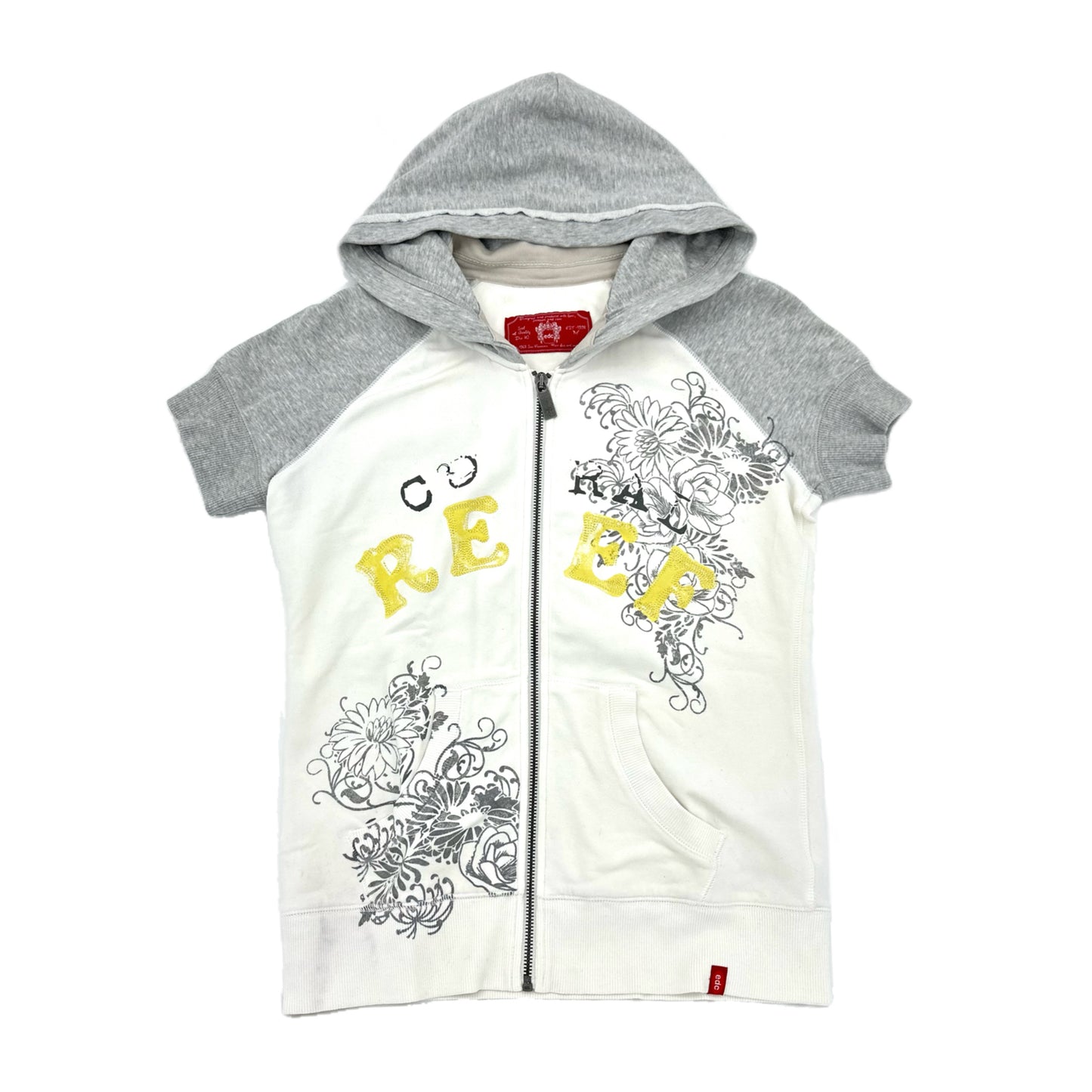 EDC Floral Print Zip Up Short Sleeves Hoodies Top