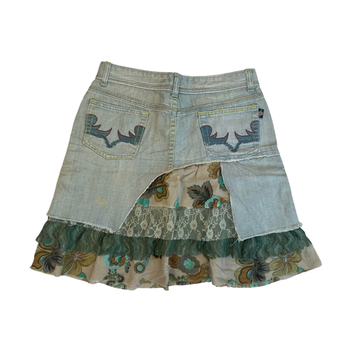Layered Floral Denim Skirt