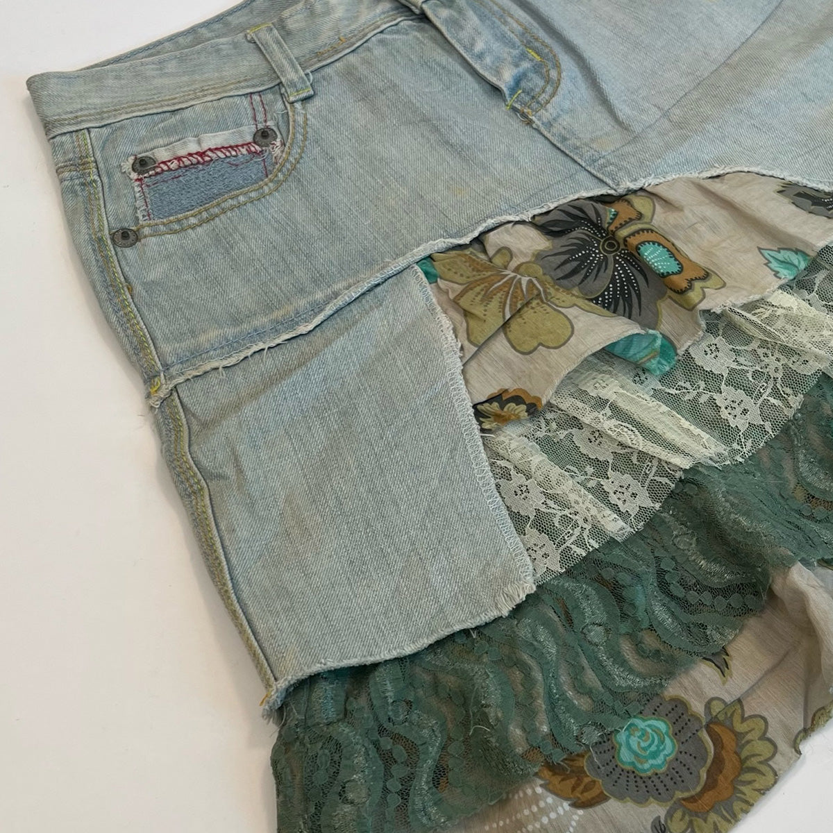 Layered Floral Denim Skirt