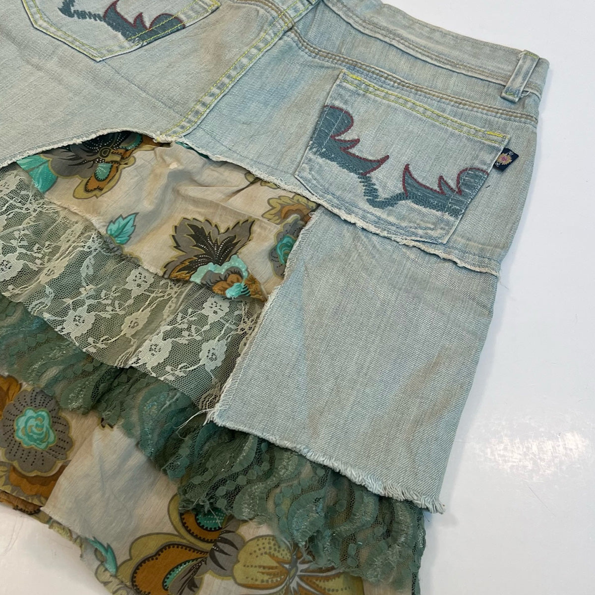 Layered Floral Denim Skirt