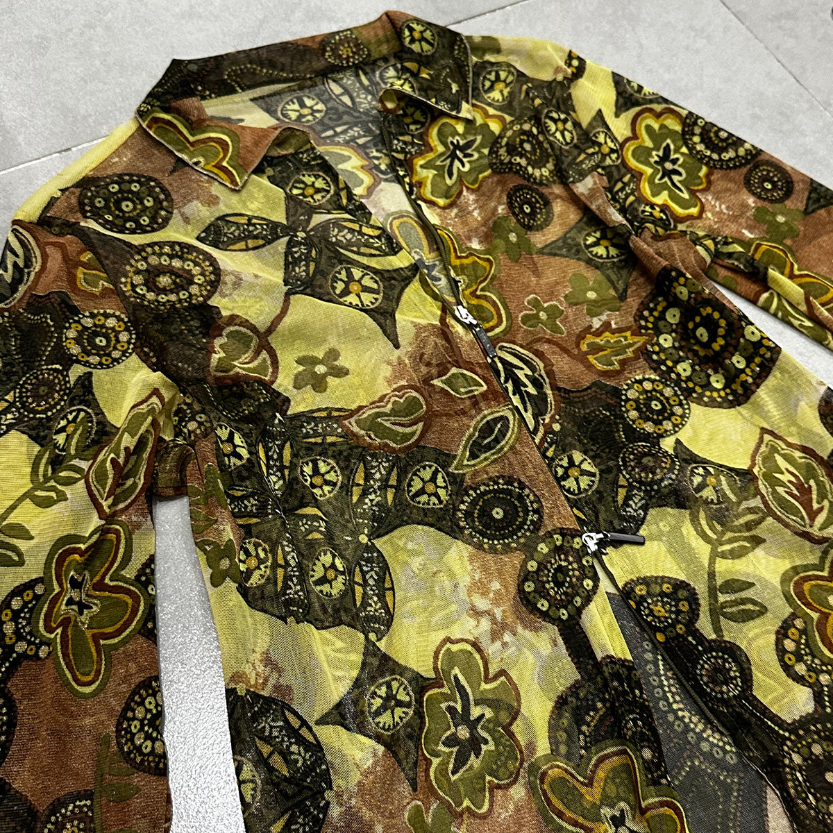 Set: Zip up Cardigan + Mesh Long Sleeves top