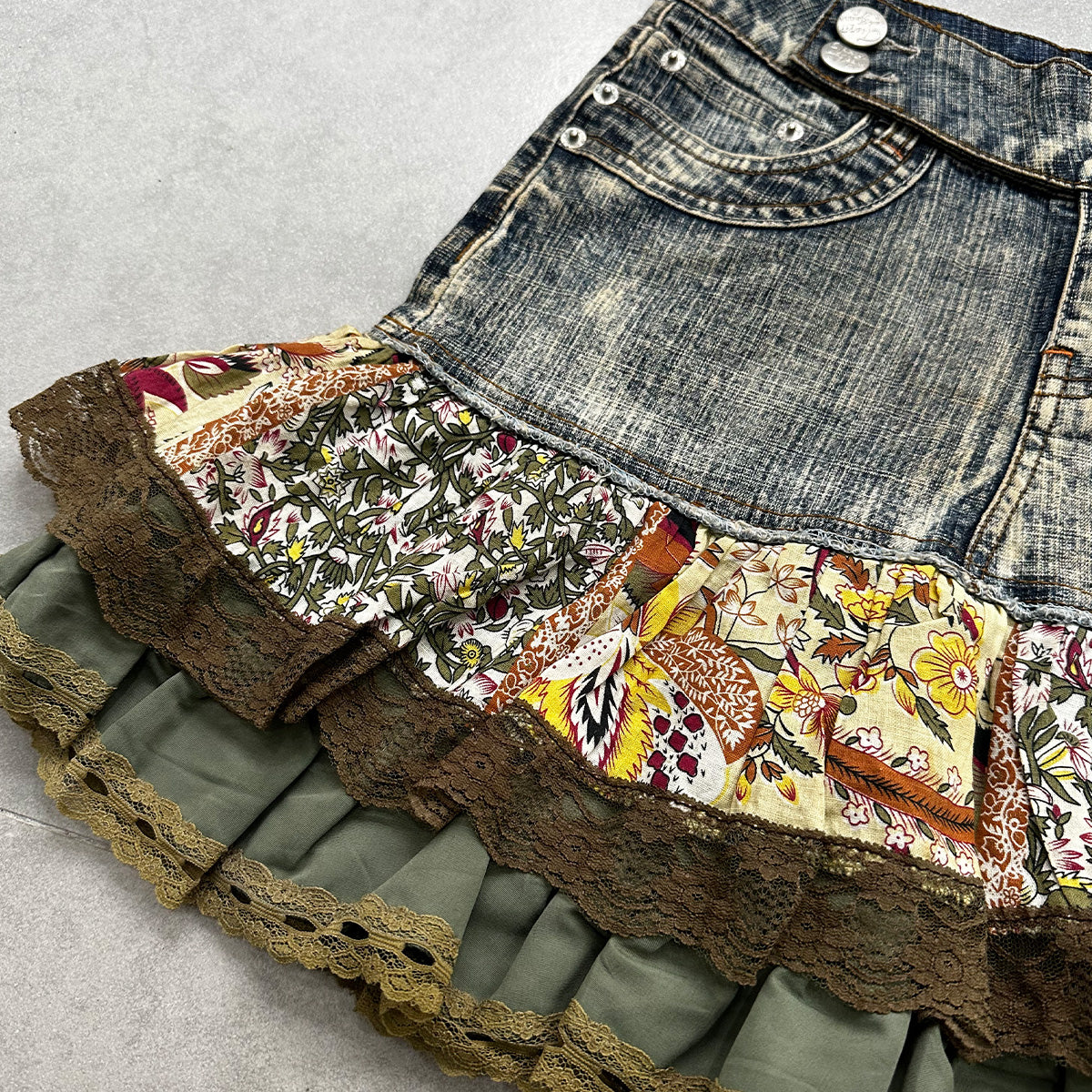 Floral Patched Denim Skirt