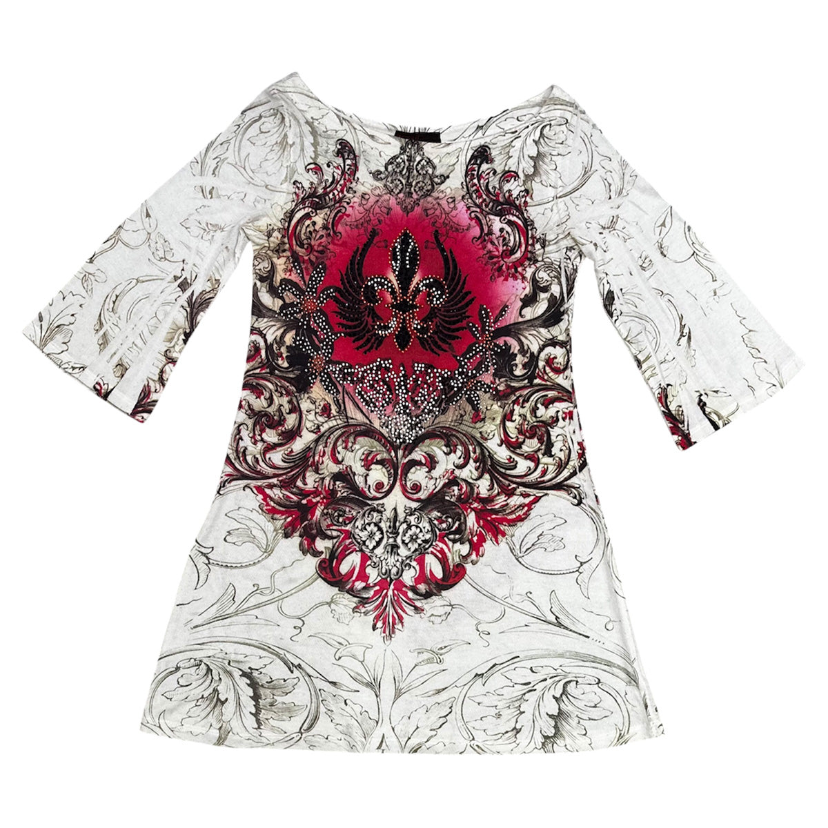 Graphic Print Beaded Long Sleeves Top