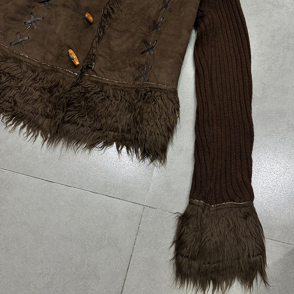 Fur Trim Suede Knit Cardigan