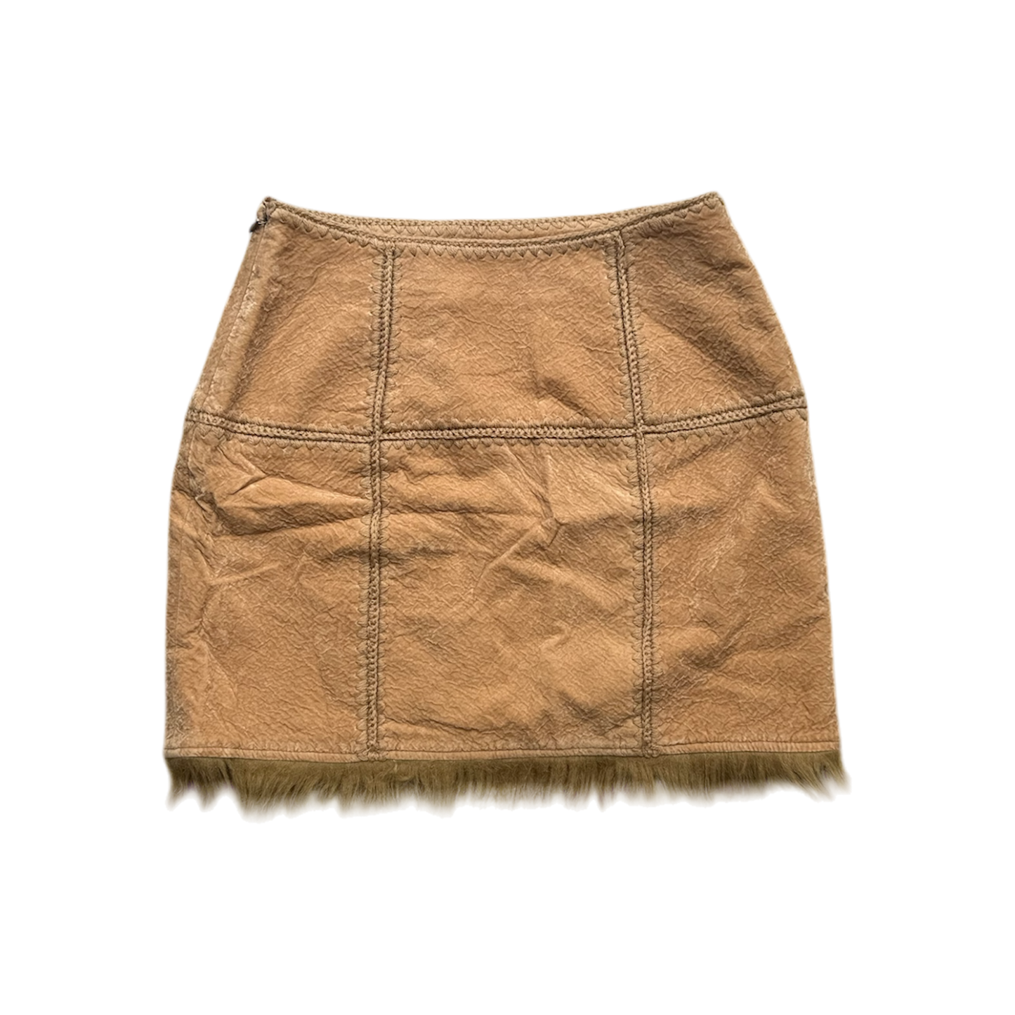 Fur Trim Suede Skirt