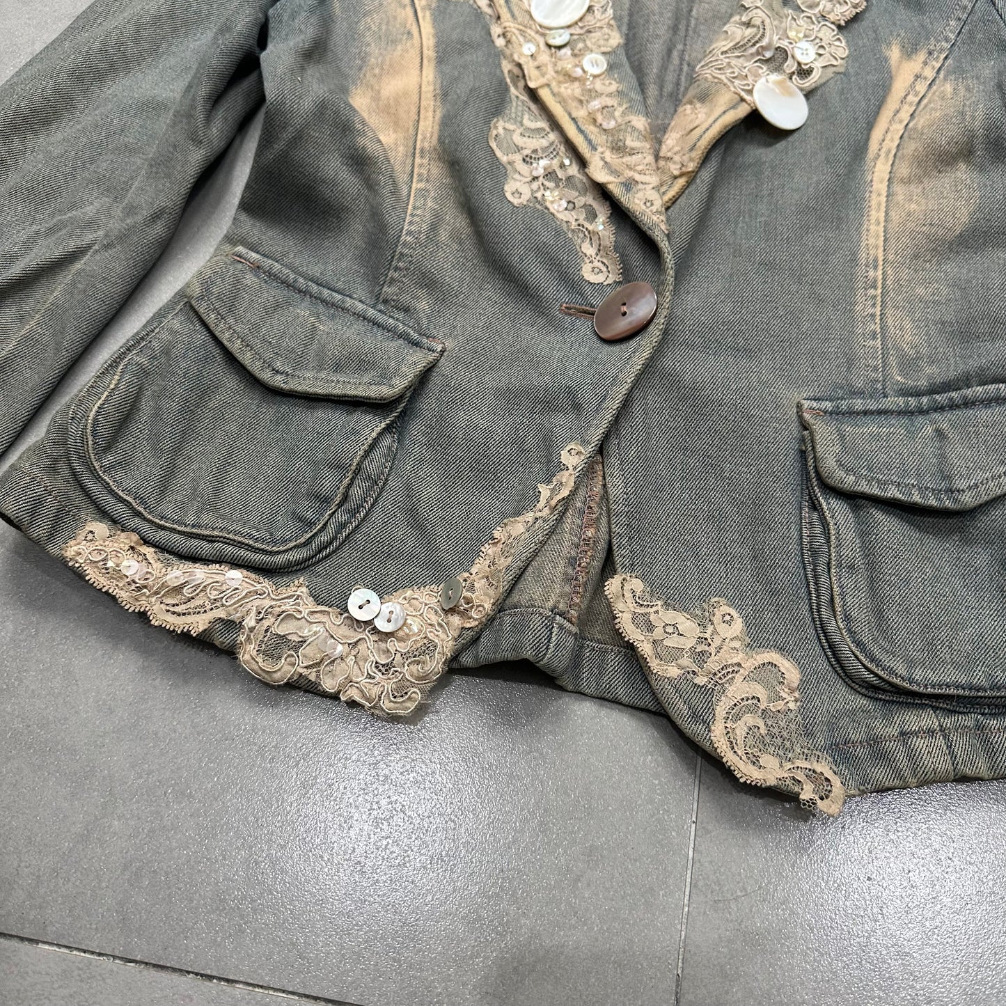 Lace Splicing Denim Blazer