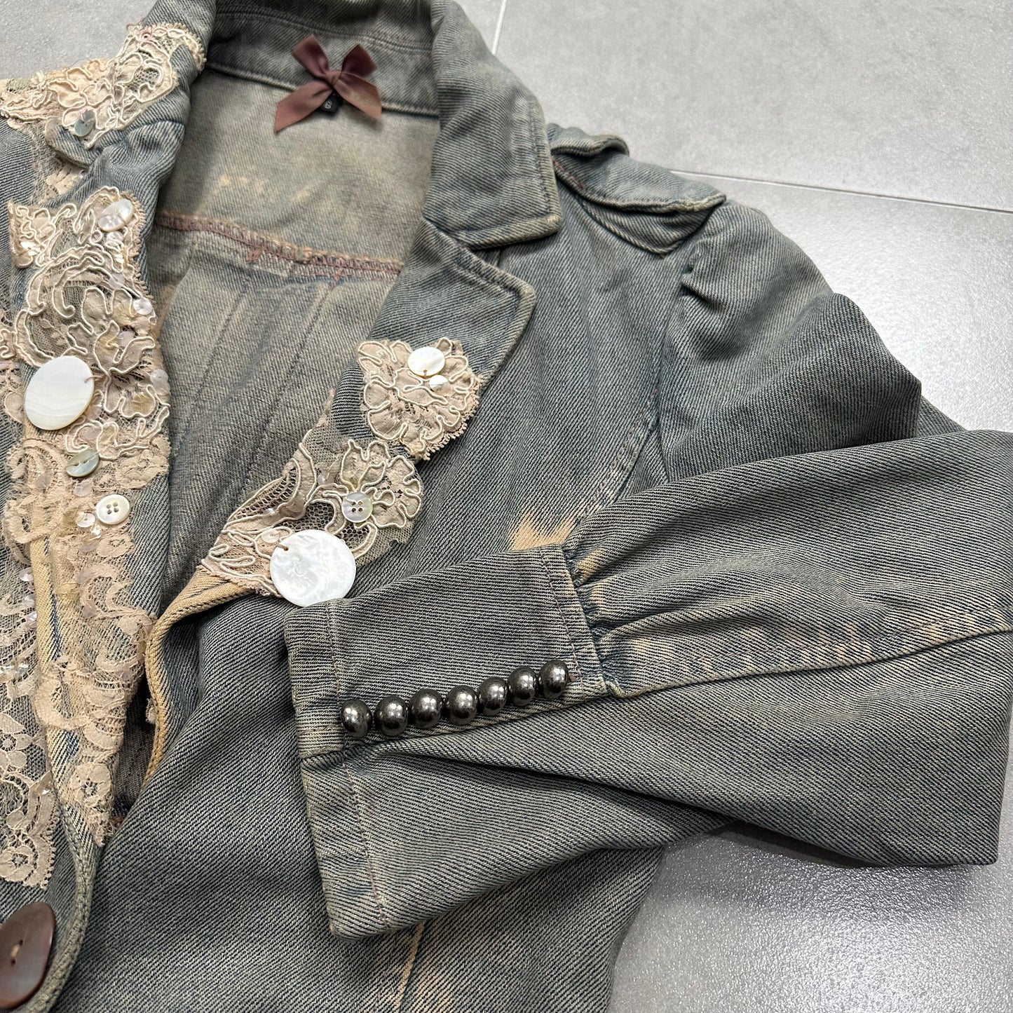 Lace Splicing Denim Blazer