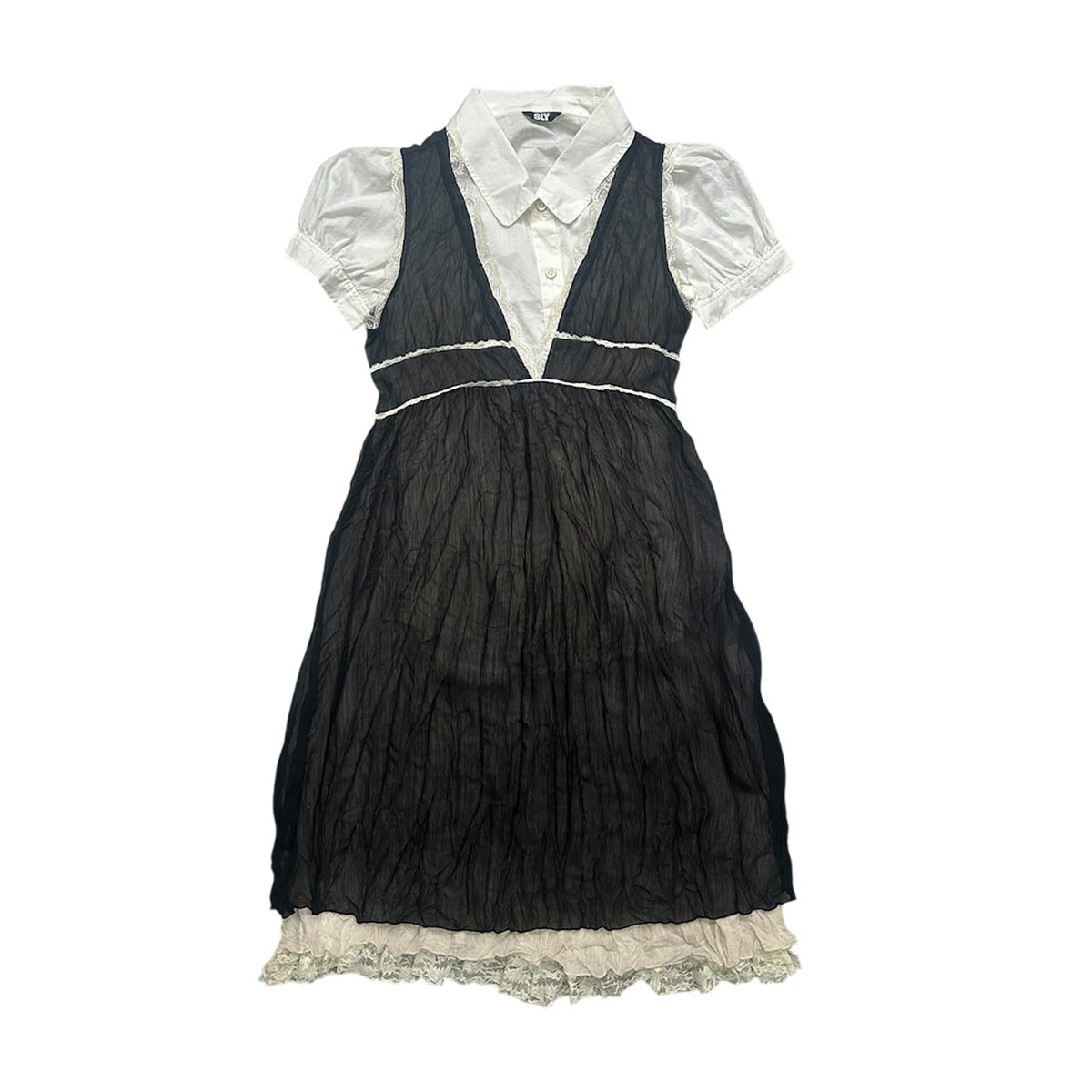 Set: Puff Sleeves Shirt + Lace Trim Vest Dress