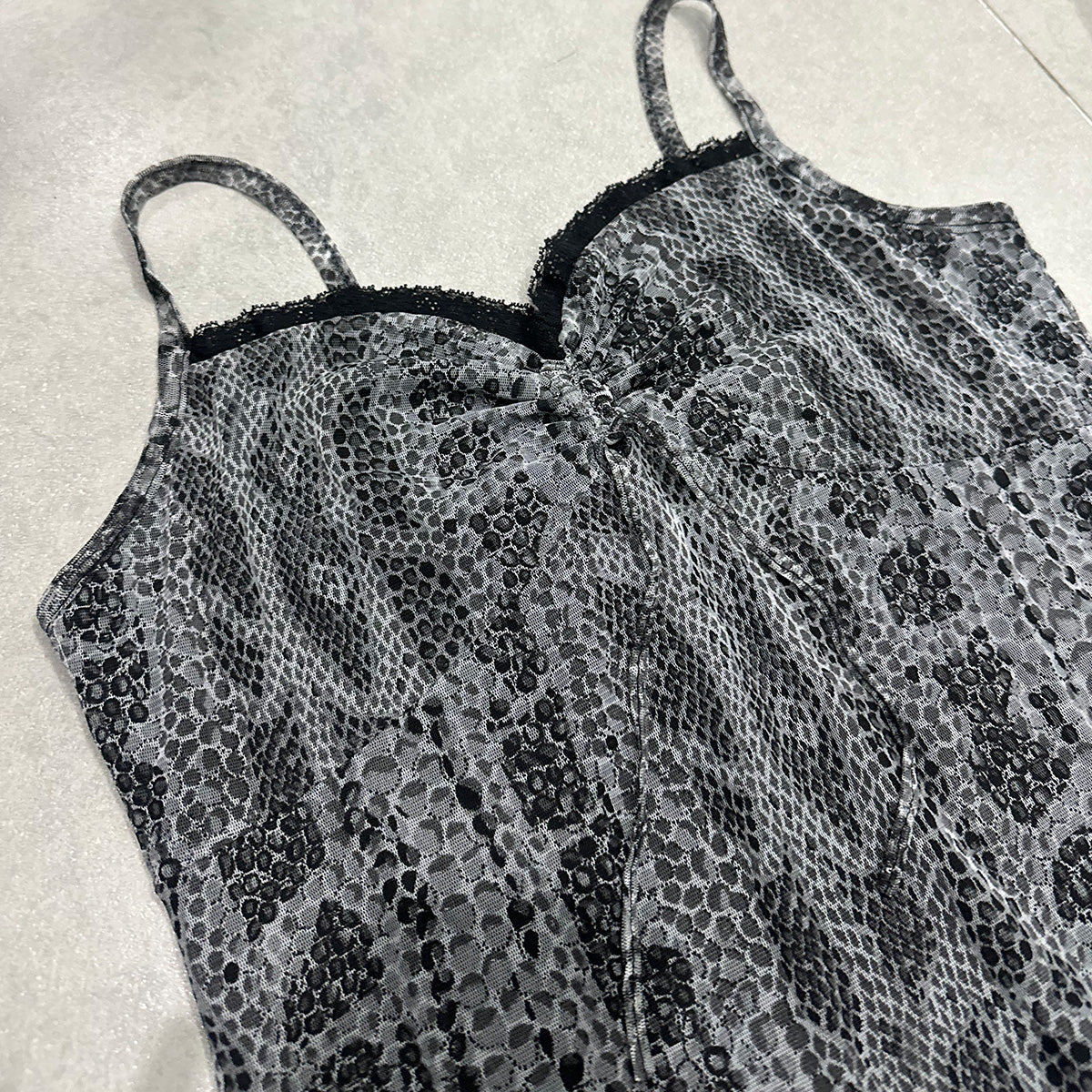 Snake Print Lace Trim Cami Dress