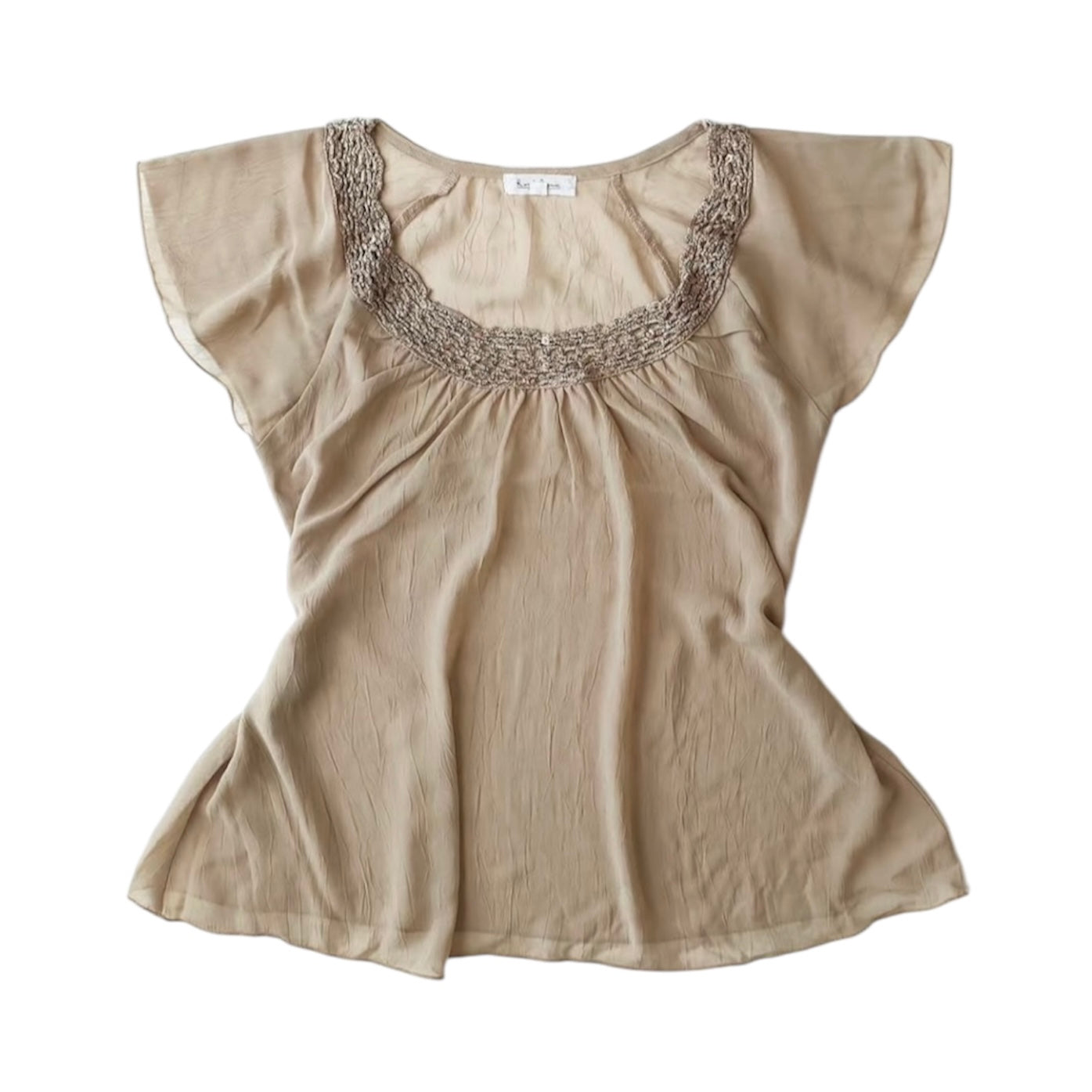 Knit Trim Mesh Short Sleeves Top