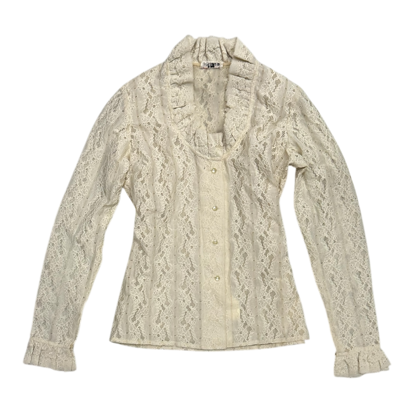 Ruffle Collar Sheer Lace Long Sleeves Shirt