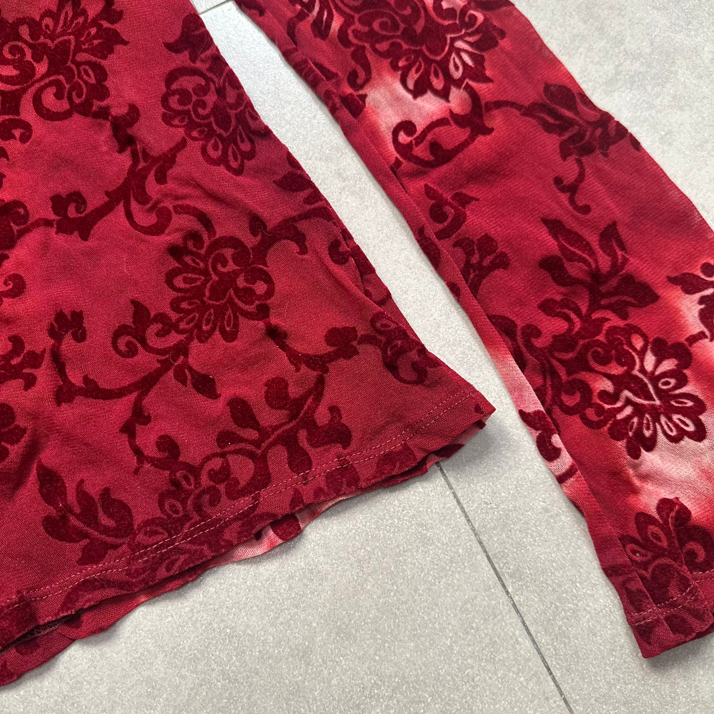 Velvet Floral Mesh Long Sleeves Top