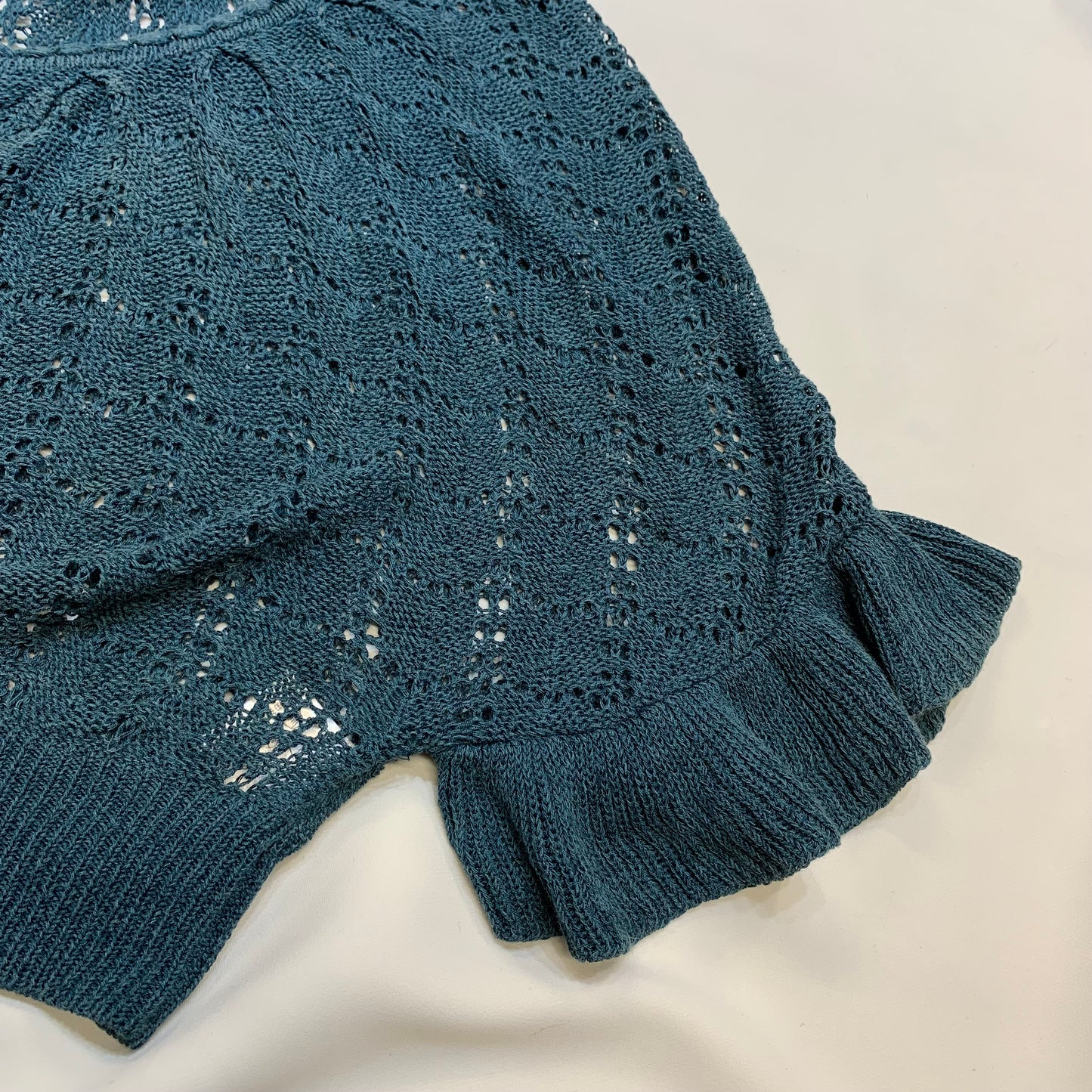Openwork Knit Puff Sleeves Cardigan