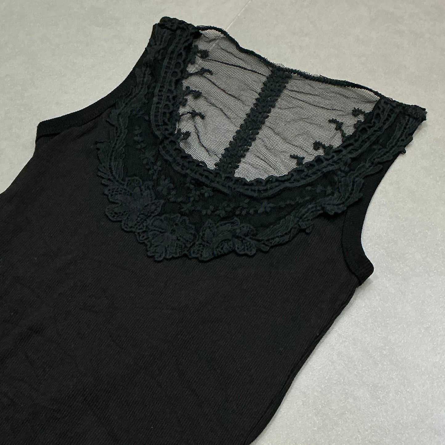 Floral Trim Tank Top with Back Sheer Lace