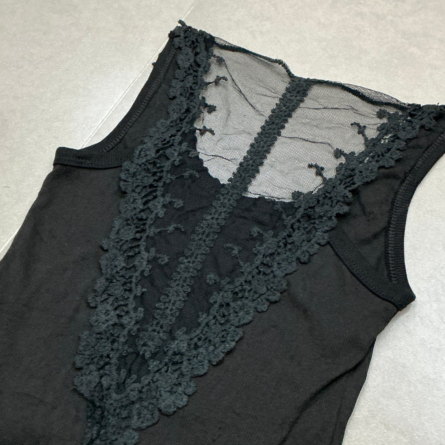 Floral Trim Tank Top with Back Sheer Lace
