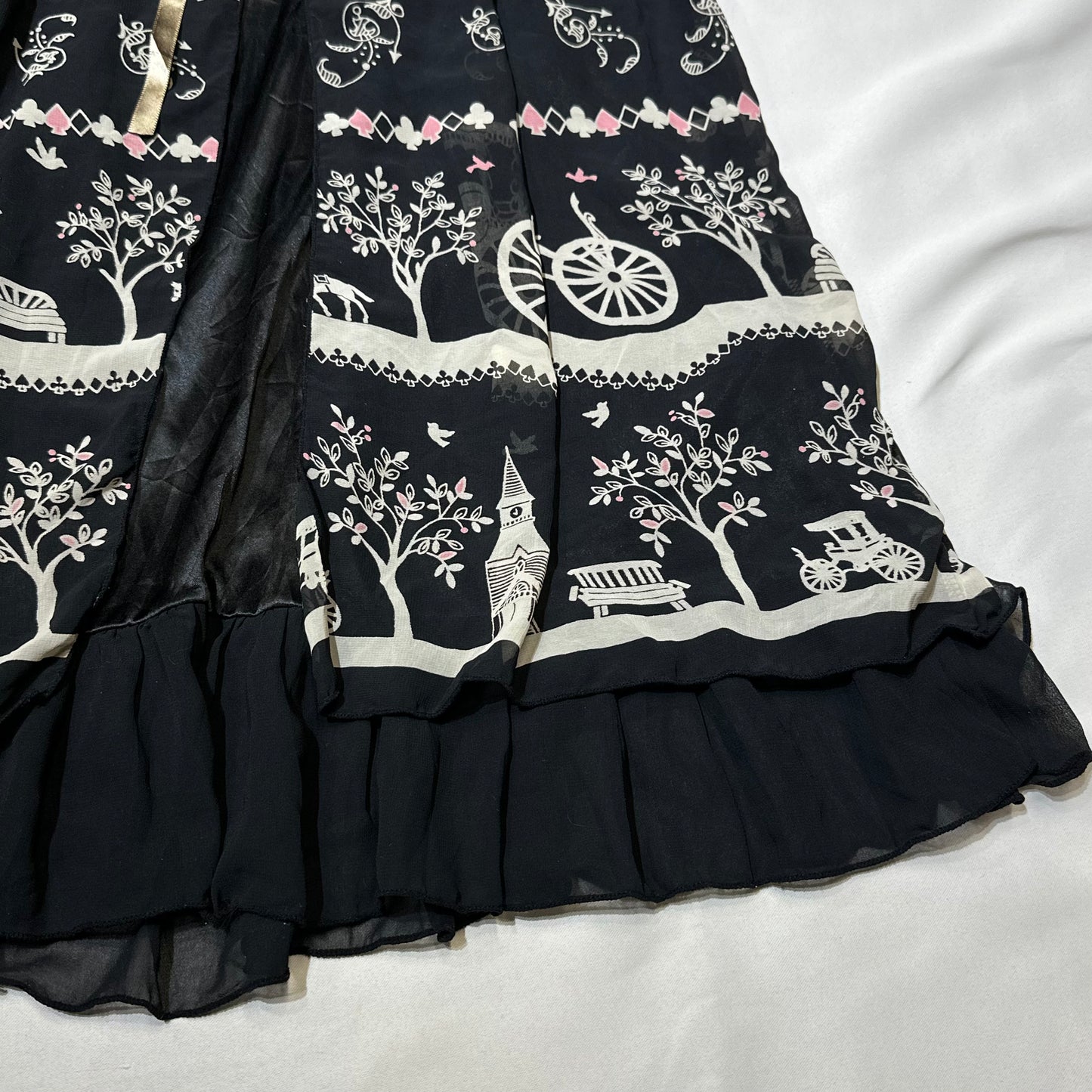 Lace Trim Whimsigothic Printed Dress