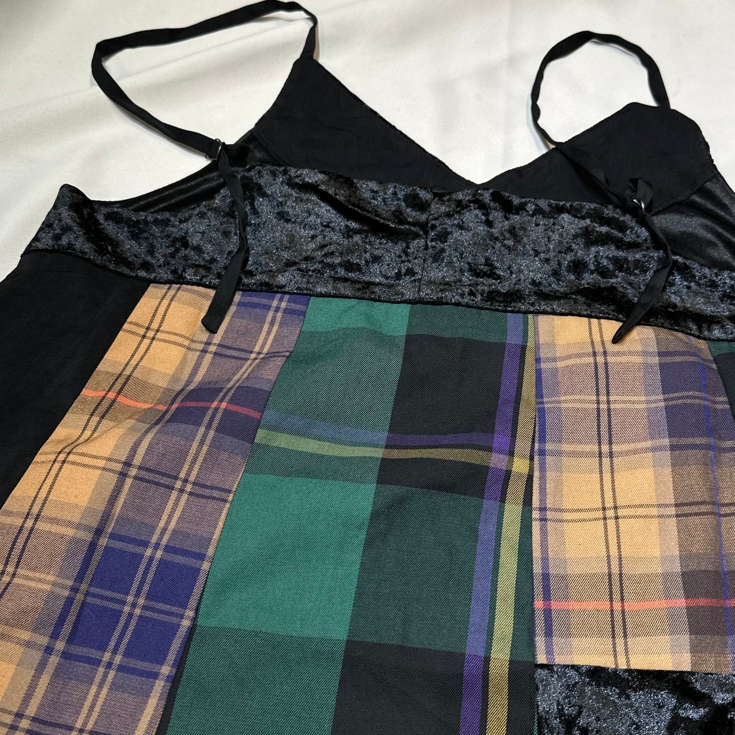 Plaid Patchwork A-line Velvet Trim Dress
