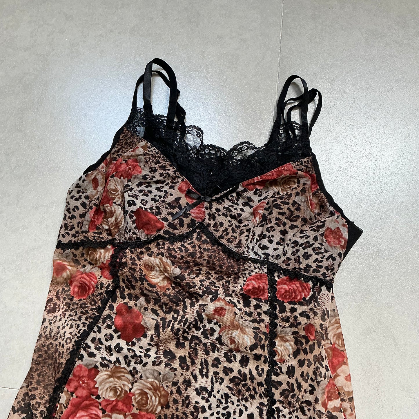 Mesh Leopard Floral Cami Dress Set