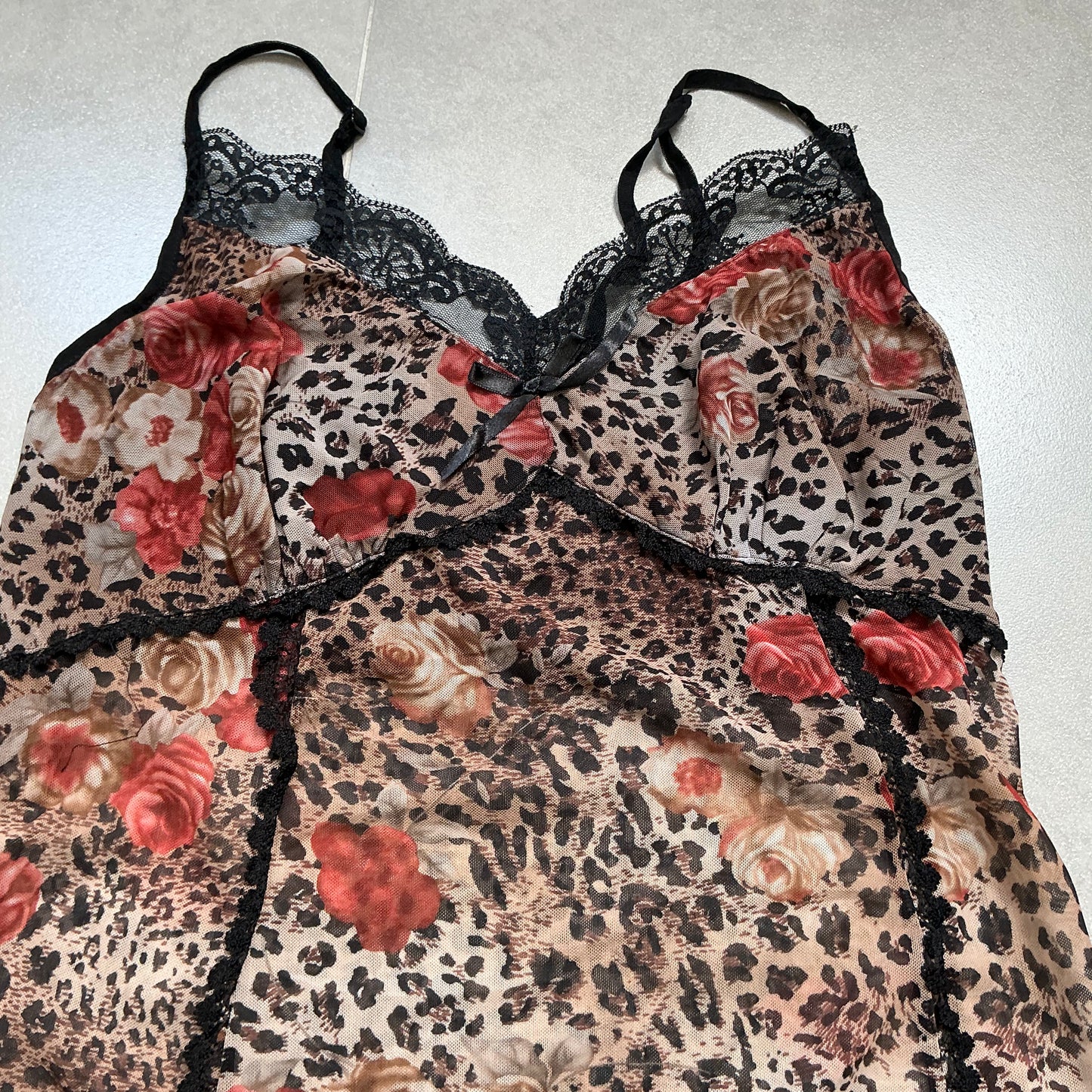 Mesh Leopard Floral Cami Dress Set