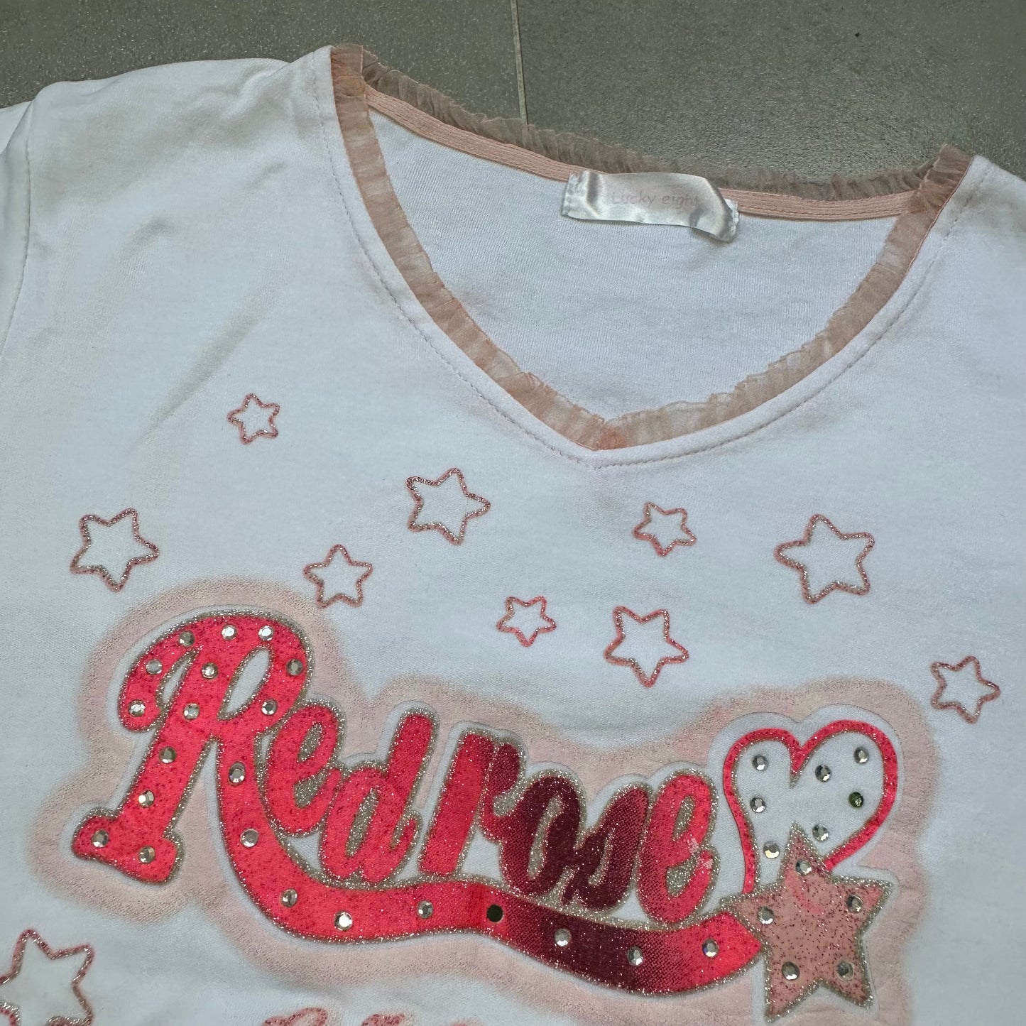 Red rose' Drawstring V-neck Top
