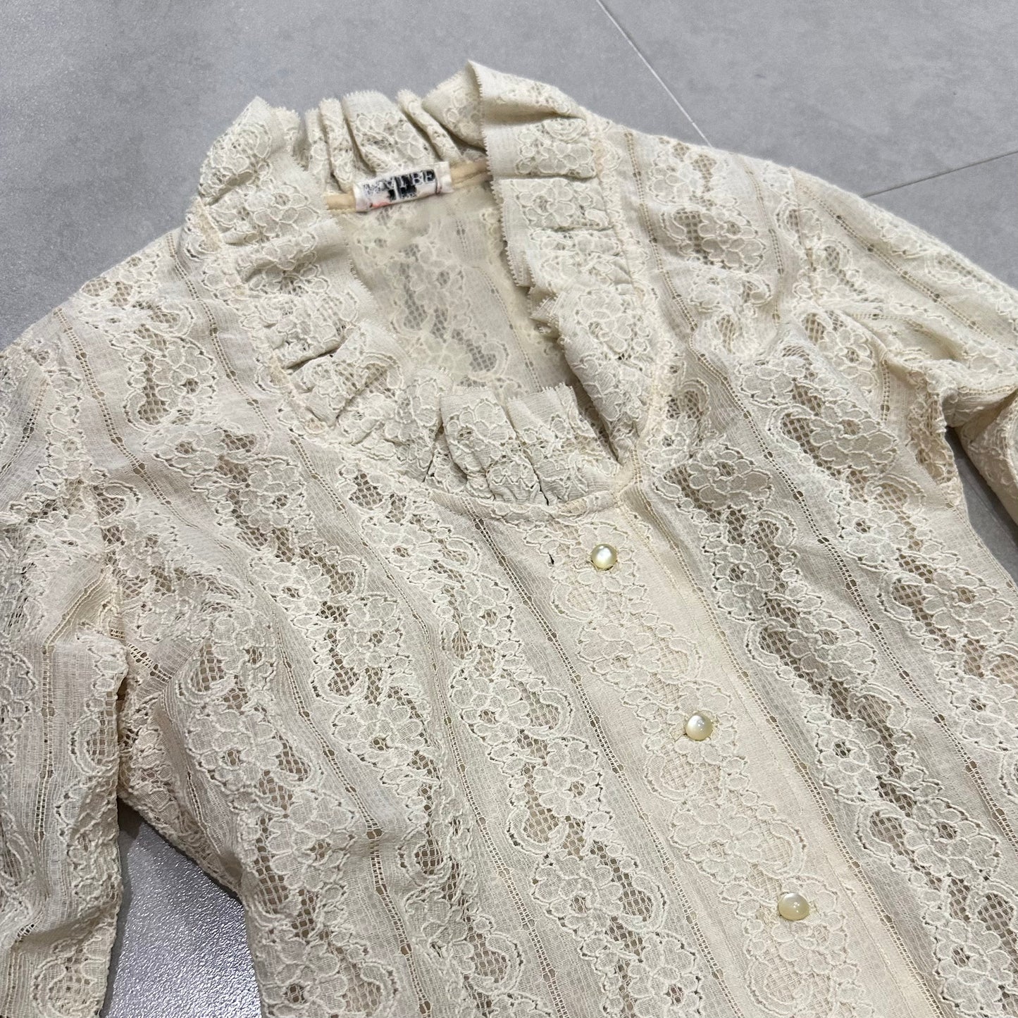 Ruffle Collar Sheer Lace Long Sleeves Shirt