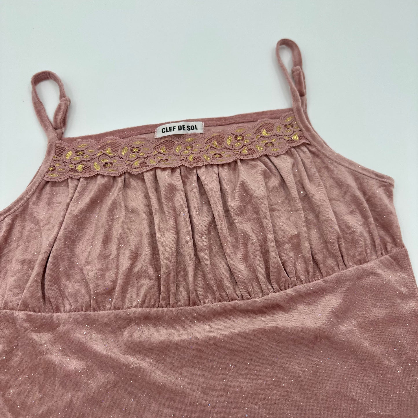 Lace Trim Glitter Velvet Camisole
