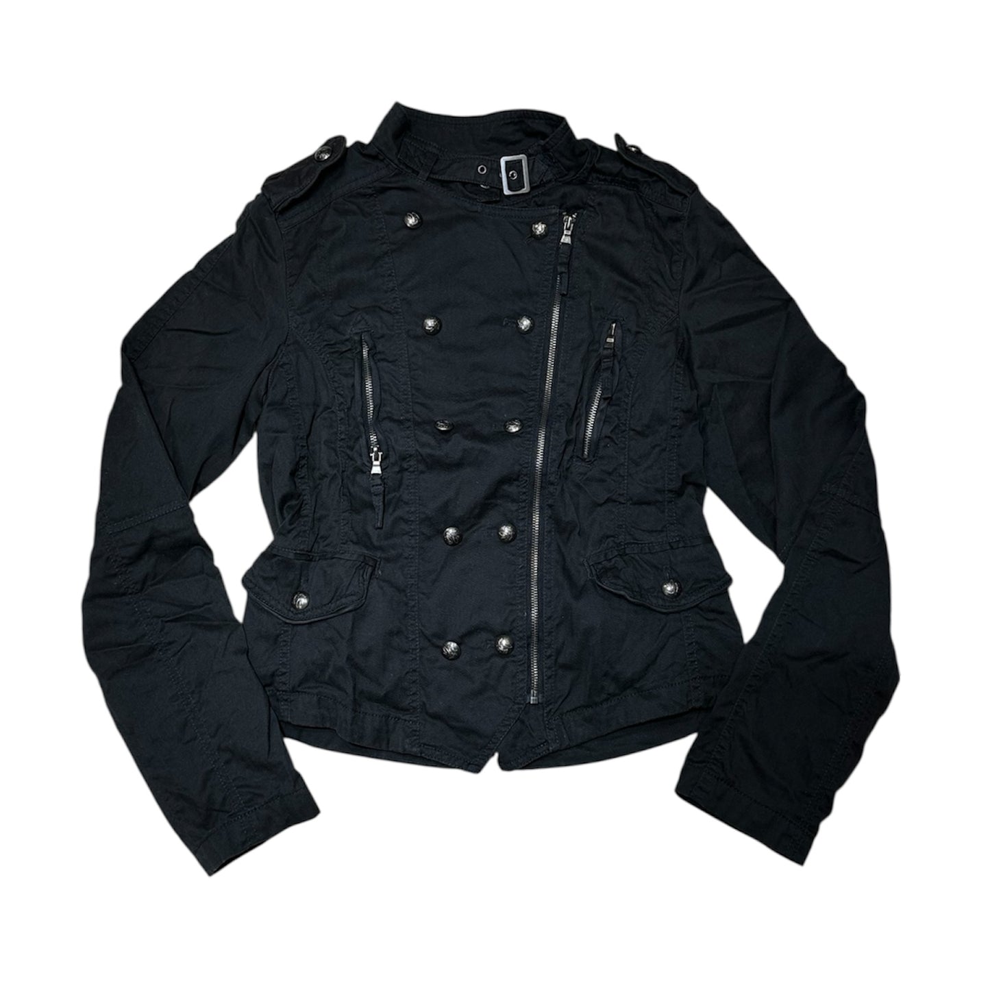 Double-Breasted Military Moto Jacket