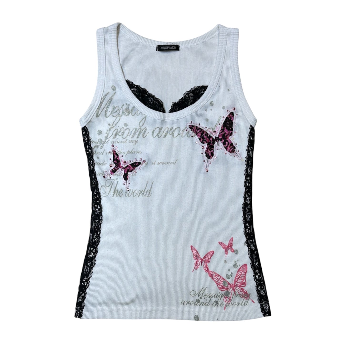 Lace Trim Butterfly Tank Top