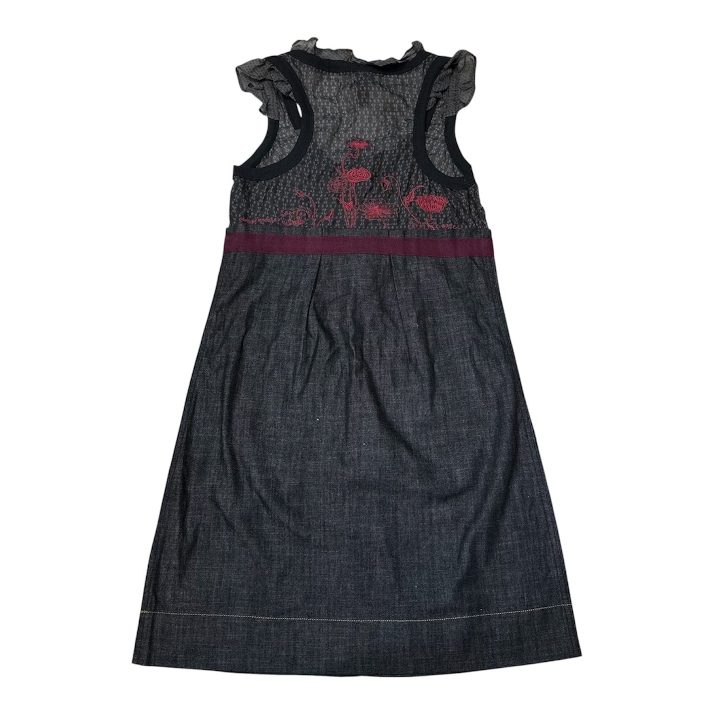 90s Cop.Copine Floral Stitching MIxed Media Denim Dress