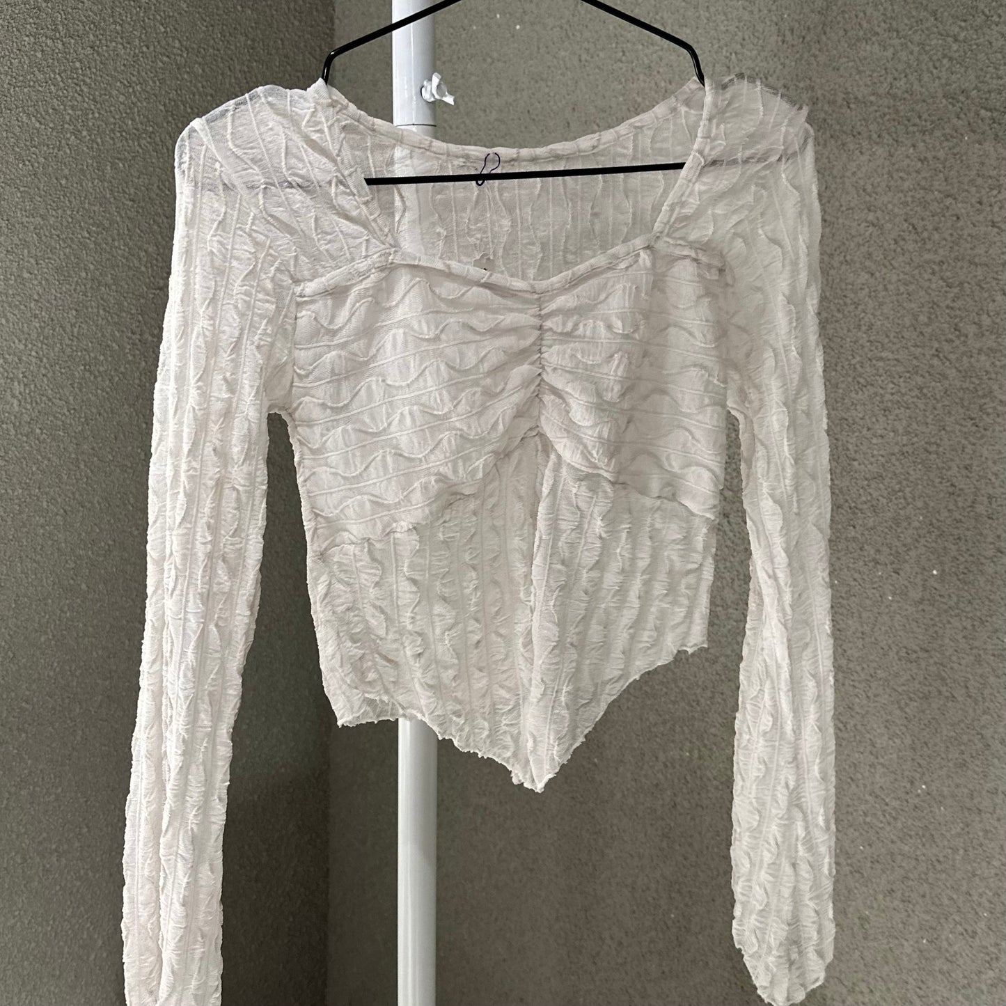 Square Neck Mesh Pattern Long Sleeve Top