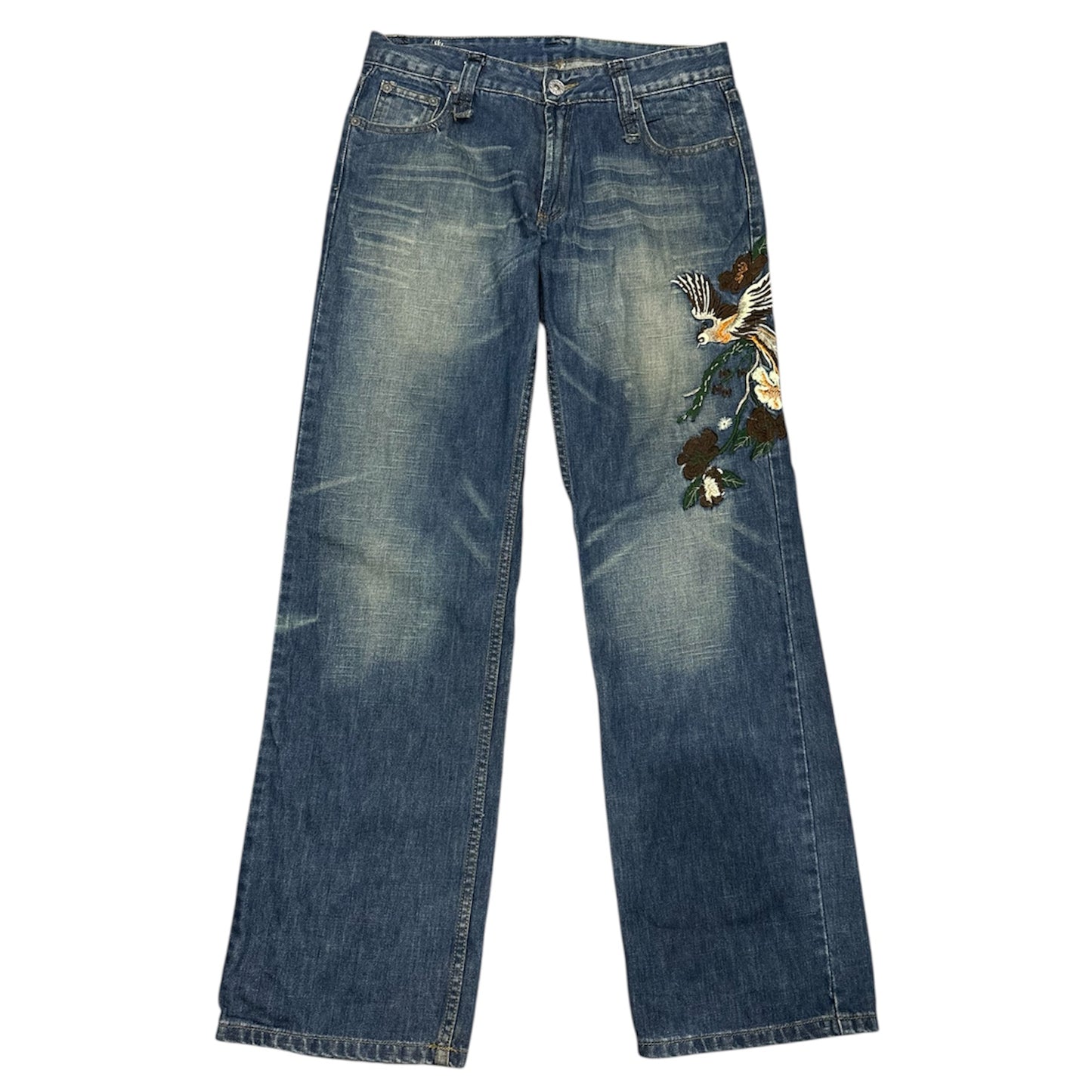 00s Replay Floral Bird Embroidery Straight Jeans (Hong Kong Made)