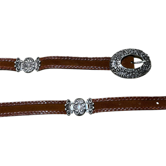 Braided Leather Belt with Ornate Silver Buckle