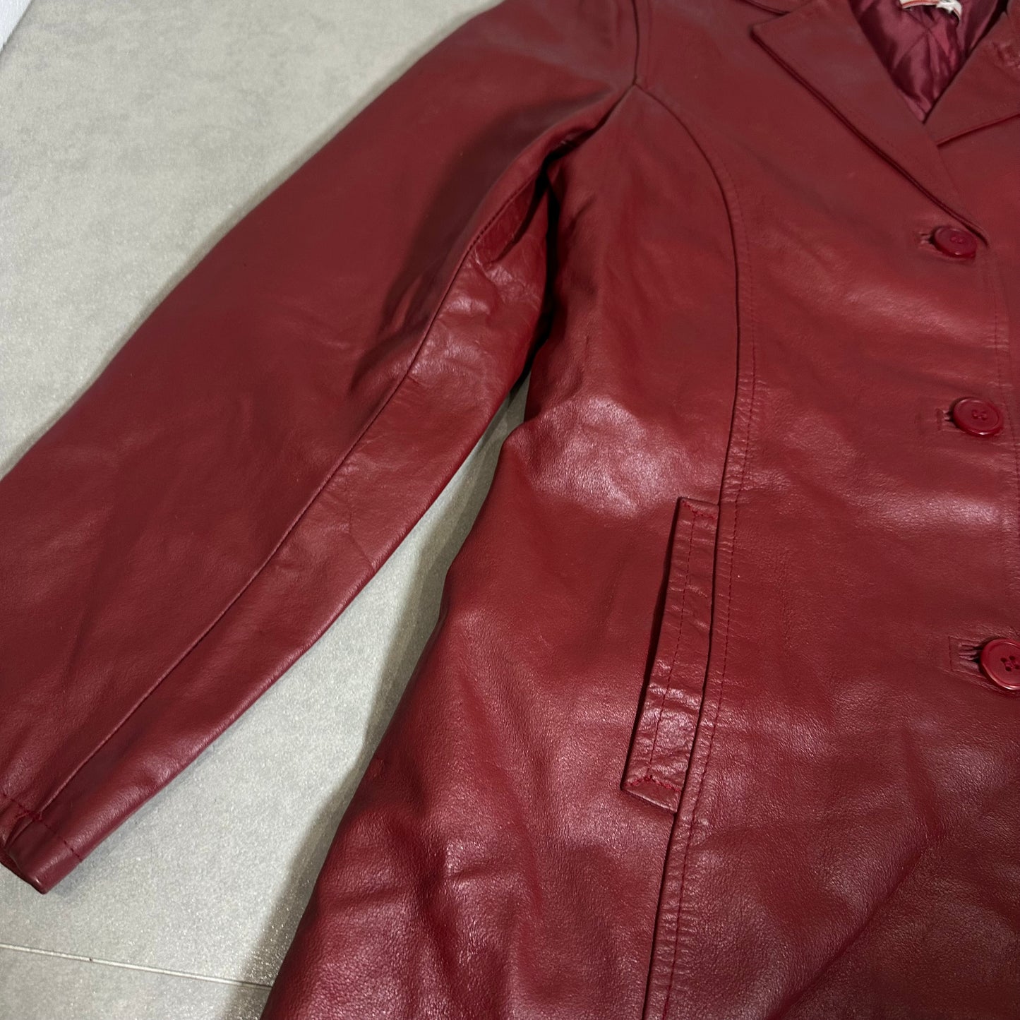 An'ge Collection Vintage Red Leather Trench Coat