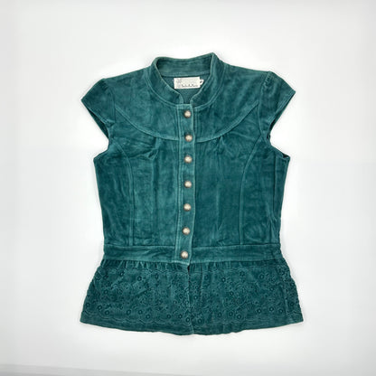 Emerald Velvet Cap Sleeves Lace Peplum Waistcoat
