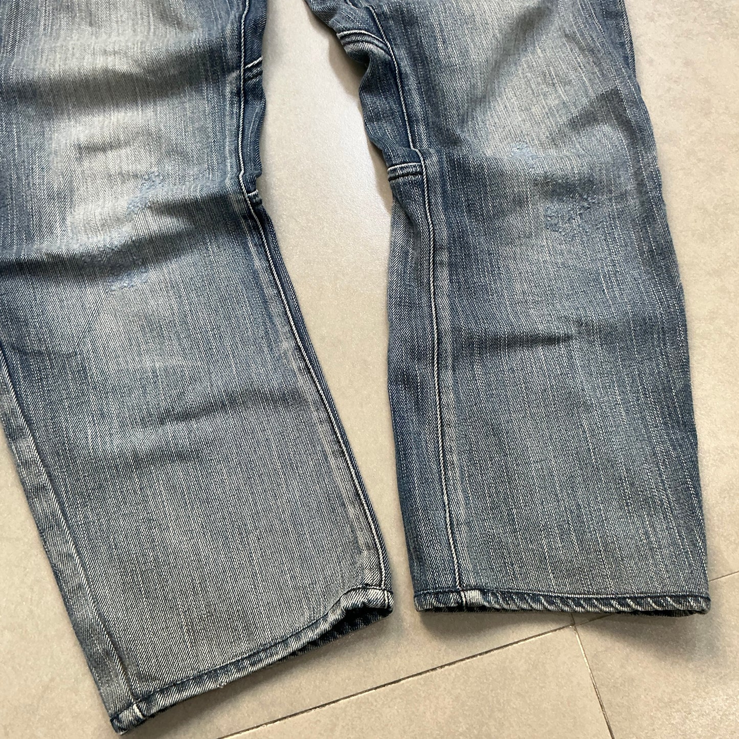 TOUCH Jeansmith Distressed Denim 9/10 Length Pants with 3D Pocket & Red Waistband