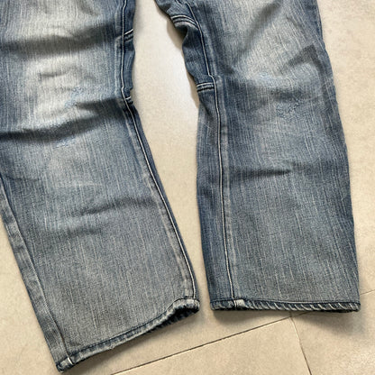 TOUCH Jeansmith Distressed Denim 9/10 Length Pants with 3D Pocket & Red Waistband