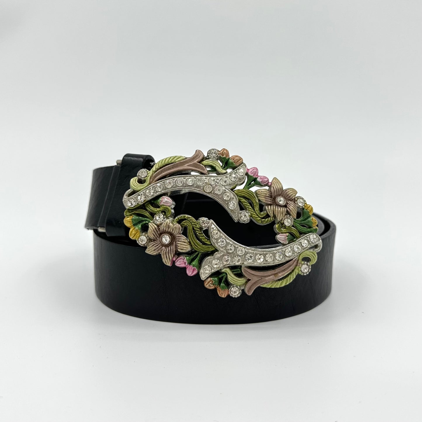 Floral Rhinestone Curved Buckle Belt