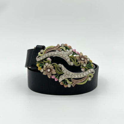 Floral Rhinestone Curved Buckle Belt