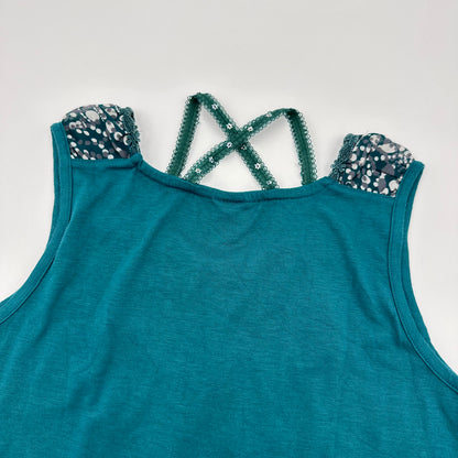 Axes Femme Teal Floral Cross-back Tank Top