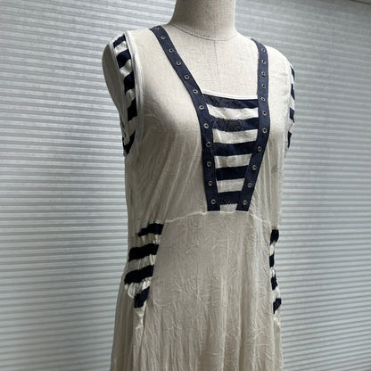 Striped Panel Eyelet Detail Asymmetrical Hem Dress