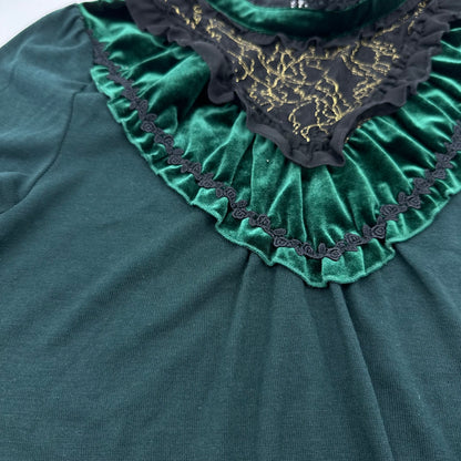 Axes Femme Emerald Velvet Lace Tunic Blouse