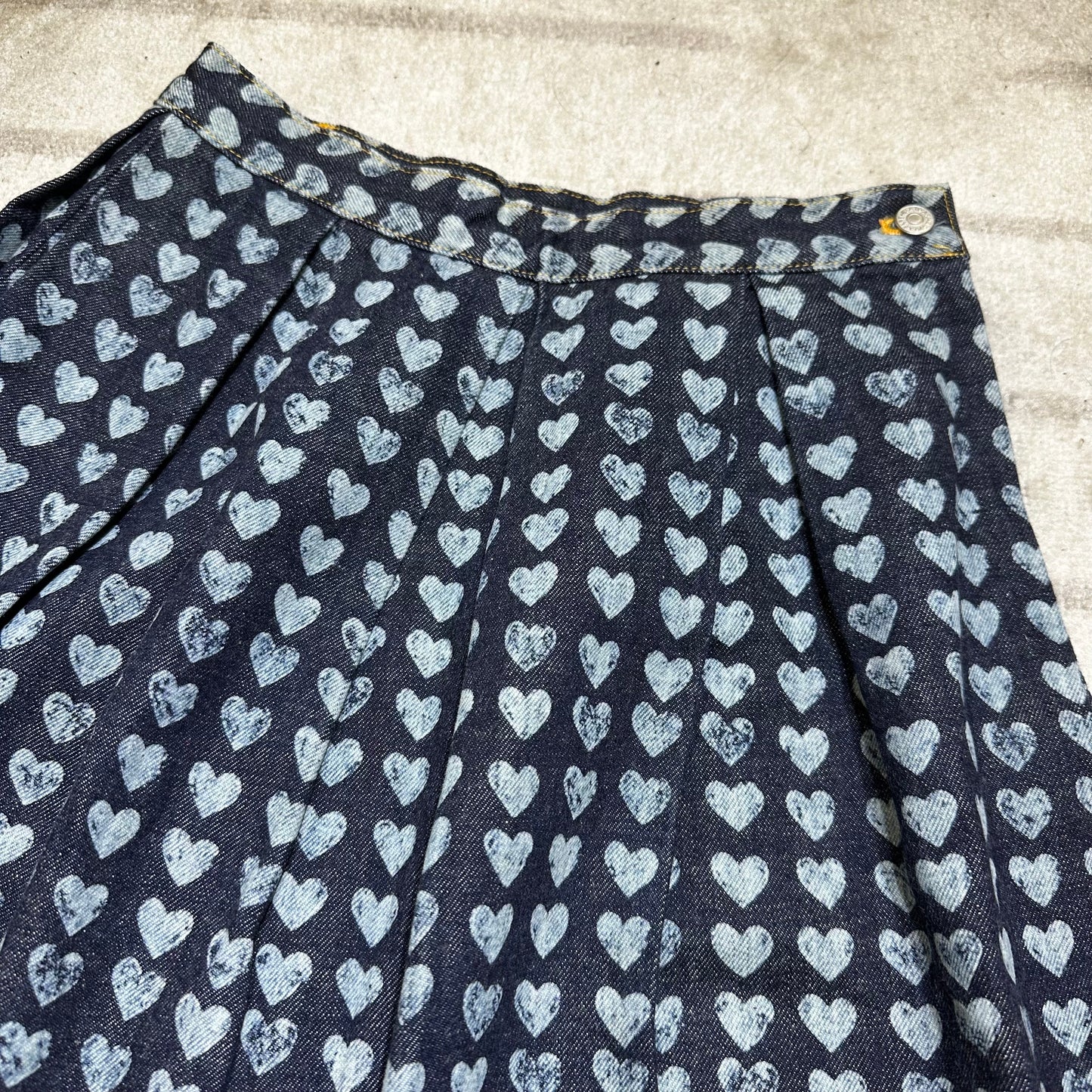 1995 Ozone Community Heart AOP Denim Skirt