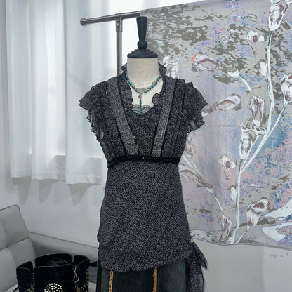 Beaded Floral Ribbon V-neck Vest