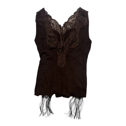 V-neck Lace Trim Fringe Vest