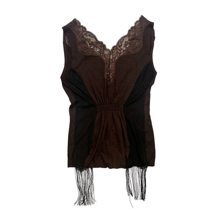 V-neck Lace Trim Fringe Vest