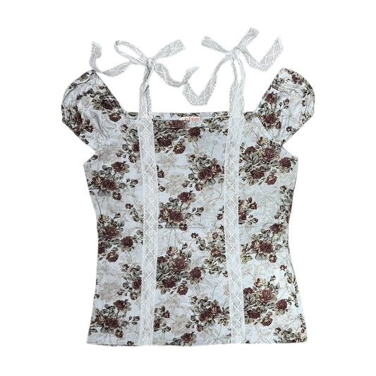 Floral Lace Trim Off Shoulder Top