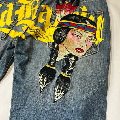 Ed Hardy 00s Native American Maiden Embroidered Straight Jeans