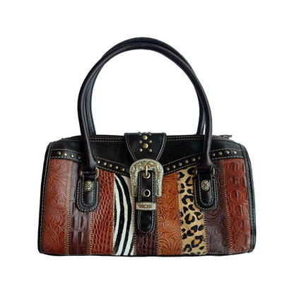 Animal Print Patchwork Leather Handbag